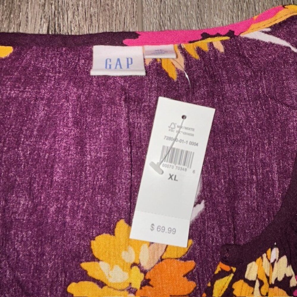NWT Gap Women's Boho Purple Floral Long Sleeve 3/4 Sleeve Maxi Dress Size XL - Picture 5 of 6